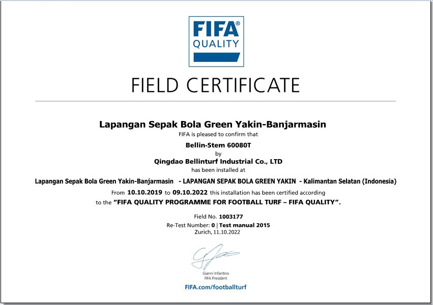 certificate Green Yakin Banjarmasin